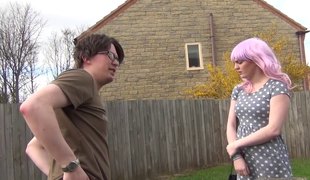 Nerdy dude gets to bang a geeky hot angel with purple hair